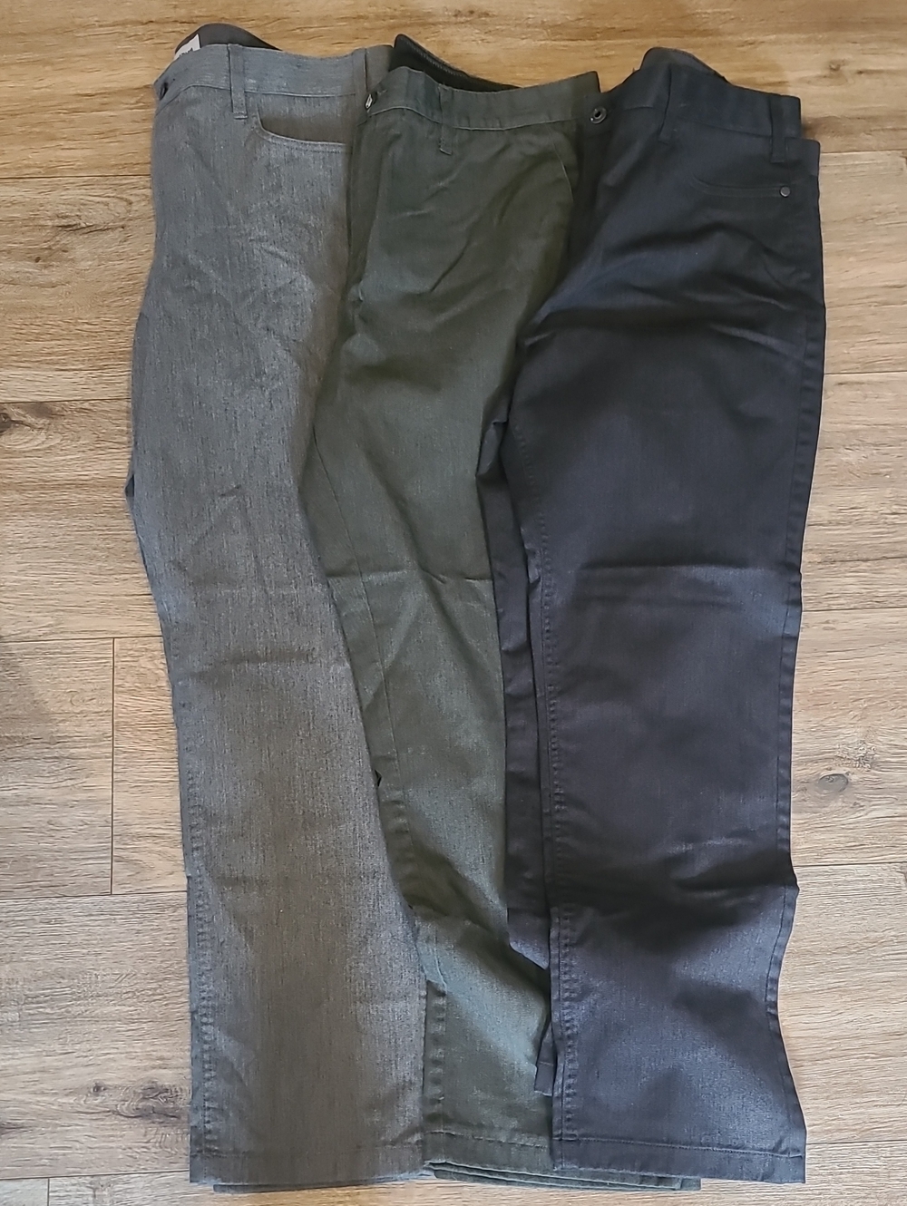 3 Pair Men's Casual Chino Pants in Brushed Black, Olive & Gray Sz 36x30